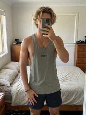 Strutt Mens Olive Green Cream Logo Tank Tops Sleeveless M